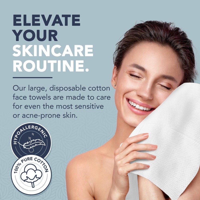 Dermacotton 100% Pure Cotton Face Towels – 80 Count Large