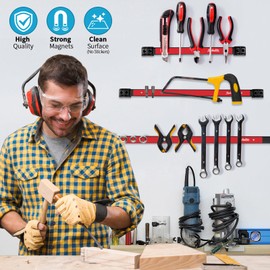 Rechabite 12" 18" 24" Magnetic Tool Holder Strip, Red Magnet Bar, Metal Tool Organizer Rack for Garage Organization, Easy To Install in Workshop, Mounting Screws Included