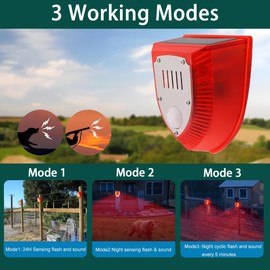 QXMH Solar Outdoor Motion Sensor Alarm: 129db Dog Barking & Gunshot Sound,Loud Motion Detector Noise Maker,Barking Dog Alarm Strobe Light Warning Lamp for Home Yard Barn