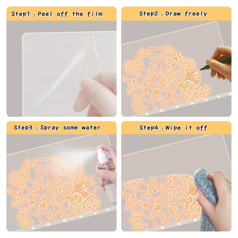 LED Dry Erase Notepad - Acrylic Message Board, Adjustable USB