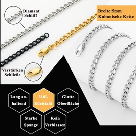Rajputana 316L 3-Piece Cuban Chain Set for Men Boys Durable 5 mm Stainless Steel Chain for Men Hypoallergenic Men's Chain Necklaces 16/18/20/22/24 Inches, Stainless Steel, No Gemstone