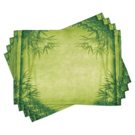 Ambesonne Asian Themed Place Mats Set of 4, Chinese Trees Design Fengshui Style Simple Relaxing Life Tehemd Image Print, Washable Fabric Placemats for Dining Table, Standard Size, Green