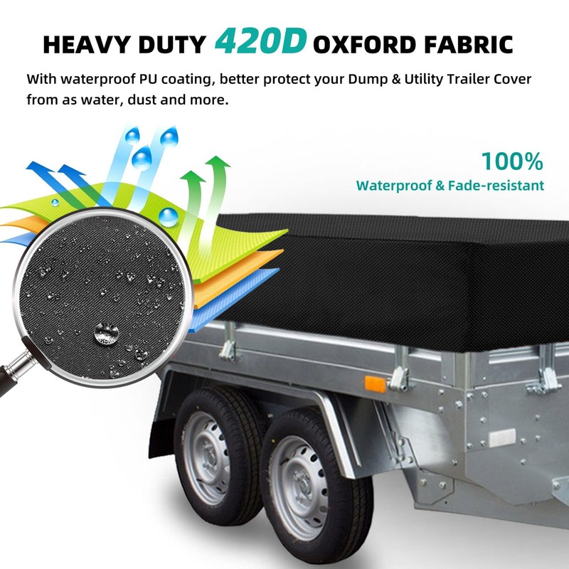 VWACBOAW Utility Trailer Cover, Waterproof Dust Heavy Duty Dump Trailer