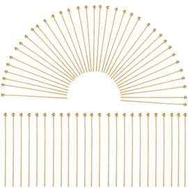 SOFPLATE 1 Box 600Pcs Long Earring Pins Gold Ball Head Pins Bulk Brass Flat Headpin Small Round Ball Earring Pins for Jewellery Making Earrings Charms Bracelets Accessories Supplies DIY Crafts