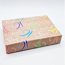 2 Sheets 2 Tags 21st Happy Birthday Celebrate Hooray Multi Colour Brown Unisex Wrapping Paper Age 21 Birthday Male Female Giftwrap (PA)