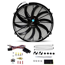 A-Team Performance 16" Electric Radiator Cooling Fan Wide S-Curved 10 Blades Thermostat Kit 3000 CFM Reversible Push or Pull with Mounting Kit - 12 Volts Radiator Fan