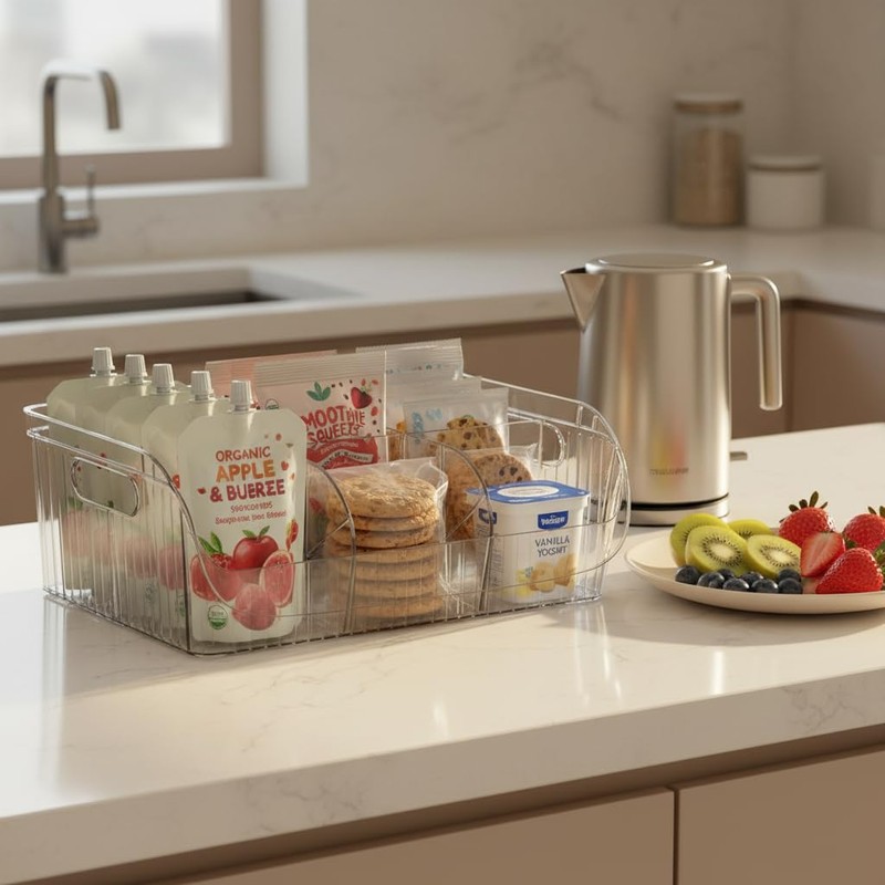 Large Snack Organizer for Countertop, Clear Snack Storage Bin