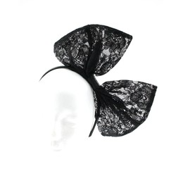 Retro 1980s Pop Large Black Lace Bow Headband Alice Band