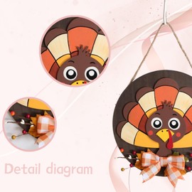 vivimemo Thanksgiving Wood Board Decorative Wreath 11.5-inch Fall Wood Board Decoration Cartoon Turkey Shaped Bow Thanksgiving Decoration Front Door Corridor Courtyard Office Holiday Party Decor