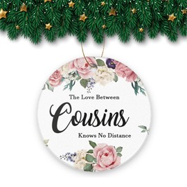 Merry Christmas Ornaments The Love Between Cousins Knows No Distance 3 inch Round Christmas Ornaments Ceramic Christmas Ornaments Xmas Tree Decor Xmas Present Gift Box