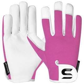 SAWANS Leather Gardening Gloves for Men and Women, Thorn Proof Gardening Gloves for Men and Women, Ideal Gardening Gift, Durable Goatskin Work Gloves (Pink, S)