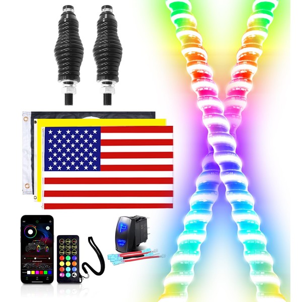 Tavaray 2PCS 3FT COB Whip Lights with APP & Remote