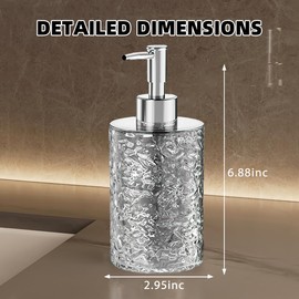 Soap Dispenser, Antirust Hand soap Dispenser for Bathroom & Kitchen Countertop, Refillable 13.5 Oz Water Ripple Modern Soap Dispenser-Round, Translucent Gray