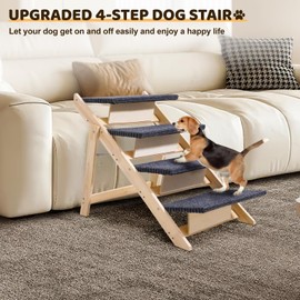 wowspeed Wooden Dog Stairs/Steps, Integrated Pet Ramp, Foldable Nonslip Dog Steps with 4-Step Design, Foldable Pet Stairs for Bed Car Couch, Portable Wooden Pet Stairs for Small Medium Large Dogs