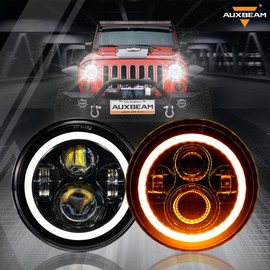 Auxbeam 7 Inch LED Headlights Replacement for 1997-2018 Jeep Wrangler JK JKU Unlimited TJ LJ CJ, 7" Round Headlamps for Rubicon Sport Sahara Peterbilt, H6024 Headlights w/DRL & Amber Turn Signal