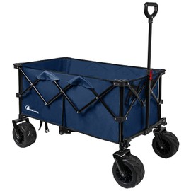 Moon Lence Collapsible Folding Wagon Cart Heavy Duty Folding Garden Portable Hand Cart with All-Terrain Beach Wheels, Adjustable Handle & Drink Holders (Blue)