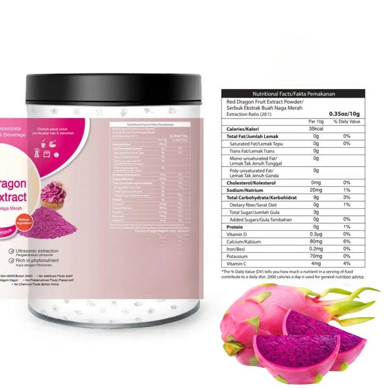 Drachenfrucht-Extrakt-Pulver – 100 g reines 100 % natürliches Pulver ohne