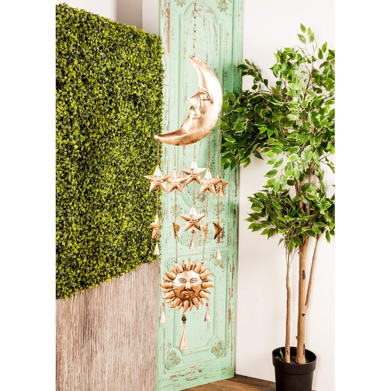Deco 79 41425 Eclectic Moon, Stars Sun Windchime, 1" W