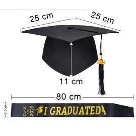 GUBOOM Graduation Hat Set - Bachelor Hat Graduation Cap and Exam Passed Sash 2025 Decoration - Adjustable Universal Size (51-60 cm) with Tassel & Pendant - for Graduations, University (Black), black