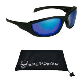 Bikershades Blue Mirrored Motorcycle Sunglasses Foam Padded for Larger Head Sizes