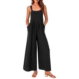 PRETTYGARDEN Women's 2023 Casual Jumpsuits Sleeveless Strap Wide Leg Jumpsuit With Pockets (Black,X-Large)