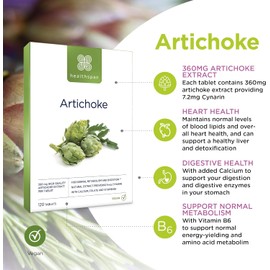 Healthspan Artichoke Extract 360mg – 120 Vegan Tablets | High Strength Digestive & Liver Health Support | With 7.2mg Cynarin, Calcium, Folate & Vitamin B6 | Plant-Based Formula to Support Metabolism & Detox