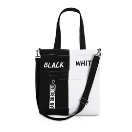 NICOLE & DORIS Women's A4 Handbag Large Canvas Bag Shopping Shoulder Bag Handbag 15 Inch Laptop Bag for School Black and White