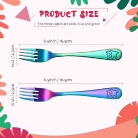Minatee 6 Pieces Rainbow Kids Forks Toddler Silverware Set Baby Utensil Small Food Grade Cutlery Flatware Stainless Steel Forks Metal Self Feeding for Home and School, Dishwasher Safe