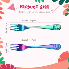 Minatee 6 Pieces Rainbow Kids Forks Toddler Silverware Set Baby Utensil Small Food Grade Cutlery Flatware Stainless Steel Forks Metal Self Feeding for Home and School, Dishwasher Safe