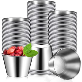 Mimorou 100 Pcs 2.5oz Metal Ramekins Stainless Steel Sauce Dipping Cups Ramekins Bulk Sauce Container Round Dipping Bowls Condiment Cup for Dish Butter Kitchen Restaurant Serving Party Dinner Cooking