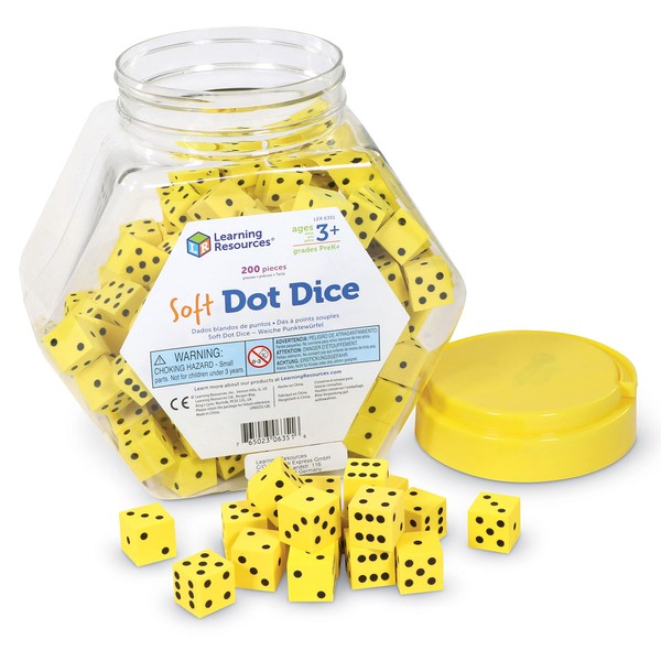 Learning Resources Hands-On Soft Dot Dice Bucket, Set of 200, Ages 3+, Classroom or Homeschool Supplies, Back to School Supplies,Teacher Supplies