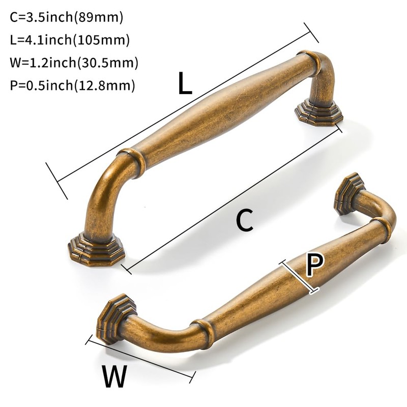 khtumeware 10 Pack 3-1/2 Inch(89mm) Antique Brass Cabinet Pulls Vintage
