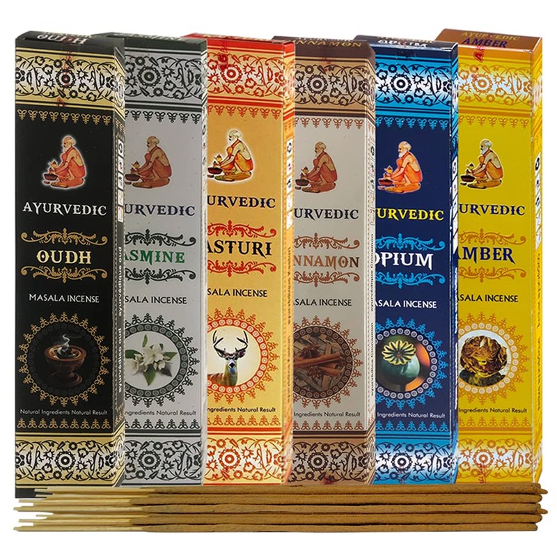 Ayurvedic Incense Sticks Variety Pack #4 and Ash Catcher Bundle