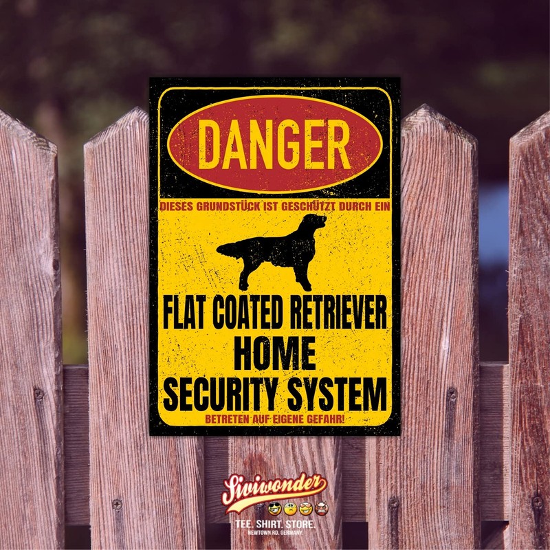 Flat Coated Retriever Sign Danger Security System Door Sign Dog