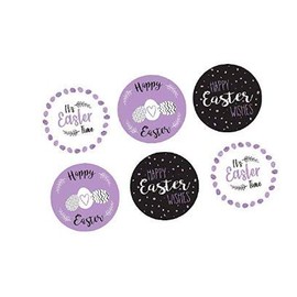 24pk Deluxe Easter 1 1/4" Edible Cupcake Dessert Sugar Decoration Toppers w. Edible Sparkle Flakes & Easter Decorating Stickers