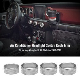 Air Conditioner Headlight Knob Trim for Jeep Wrangler JL JLU 2 Door & Unlimited 4 Door, fits for Jeep Gladiator JT 2018-2021 AC Control Switch Trims Cover Center Console Knob Silver