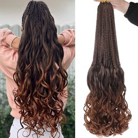18 Inch 8 Packs French Curl Crochet Braids Bohemian Goddess Box Braid Hair Pre Looped French Curly Braiding Hair Box Braids Crochet Hair With Curly Wavy Ends Synthetic Hair Extensions (T30#)