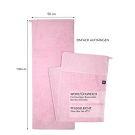 DOCIO Sports Towel, Fitness Towel with Fixation, 130 x 50 cm, 60% Cotton, 40% Bamboo, XXL (Pink)