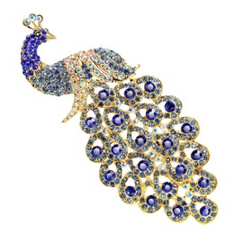 KristLand - Large Size Elegant Art Deco Style Craft Beautiful Peacock Animal Crystal Rhinestone Brooch Pins Pendant for Women Girls Blue