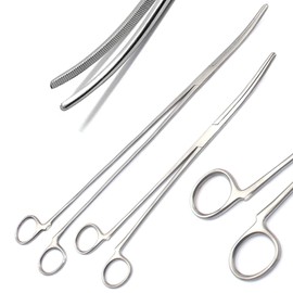 AAProTools New 2PC Fishing Set 12" + 16" Curved HEMOSTAT Forceps Non-Locking Clamps Stainless Steel