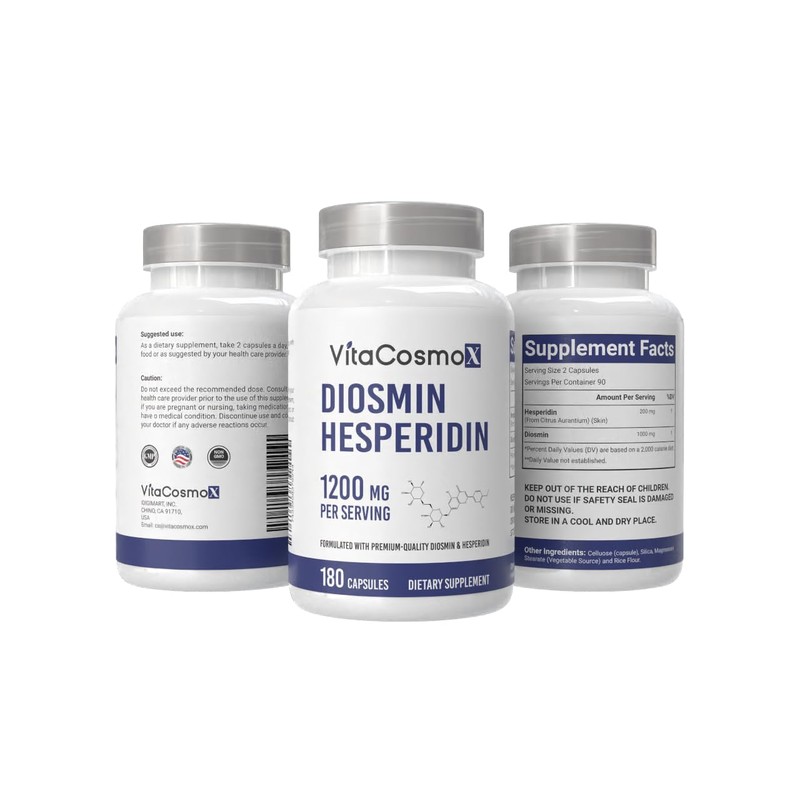 VitaCosmoX Diosmin Hesperidin 1200 mg Complex, 180 Capsules, Citrus Bioflavonoids