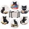 6Pcs Book Cat Coasters with Holder, Funny Ceramic Coaster for