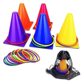 Carnival Games Set Propylene with Mesh Bag Traffic Cone Throwing Rings Set for Outdoor Sports 23cm/9.1in