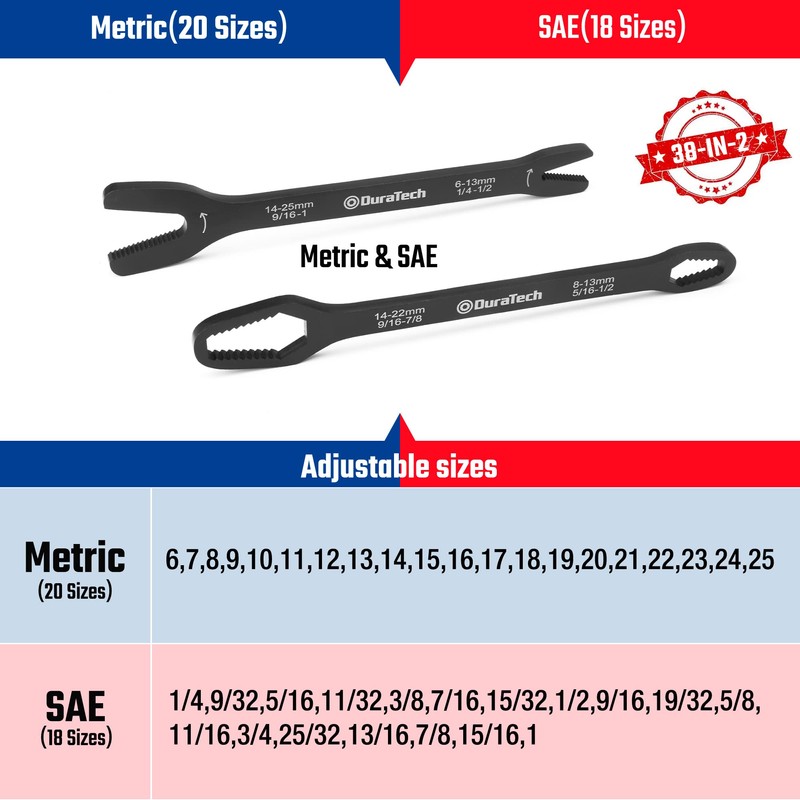DURATECH Universal Wrench Set, Multi-functional Wrench Set, SAE & Metric,