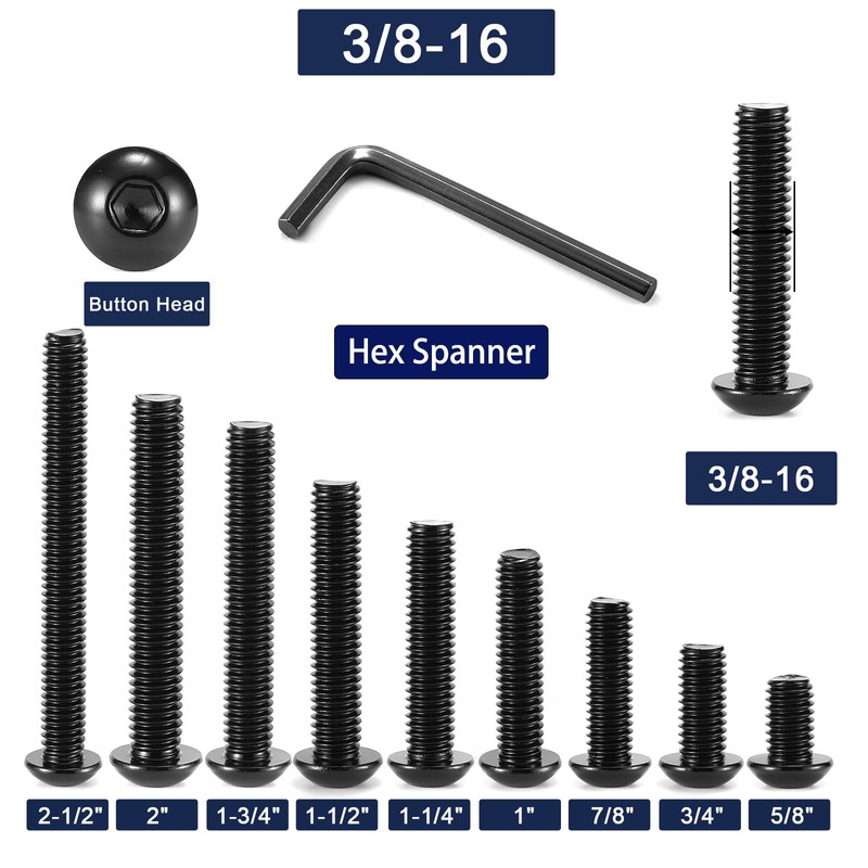 3/8-16 x 1/2" Button Head Socket Cap Bolts Screws, 10Pcs