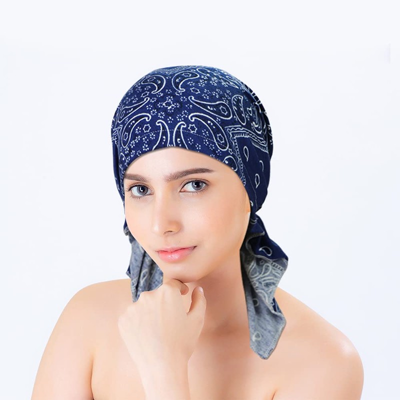 ASHILISIA 4 Pieces Women Chemo Hat Turban Beanie, Pre-Tied Headwraps