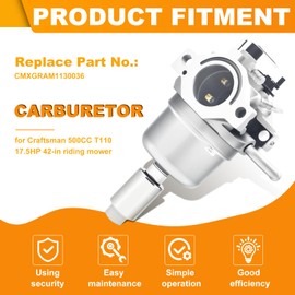 Carburetor Replacement for Craftsman 500CC T110 17.5HP Riding Mower 42" Riding Mower CMXGRAM1130036 Carb