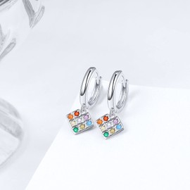 KINGWHYTE Heart Earrings 925 Sterling Silver Rainbow Heart Hoop Earrings with Multicolor Cube Dangle Earrings for Women Jewelry Gifts