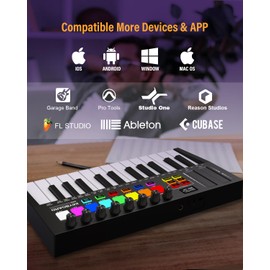 OYAYO MIDI Keyboard Controller 25 Key USB MIDI Keyboard with 8 Backlit Drum Pads, 8 Knobs, OLED Display, Portable MIDI Keyboard Controller for Music Production