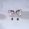 Cimenexe Bohemian Ruby Heart Bow Earrings Silver Bow Tie Stud